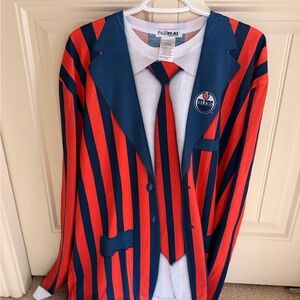 Edmonton Oilers Fake Striped Suit Orange and Blue Novelty Shirt